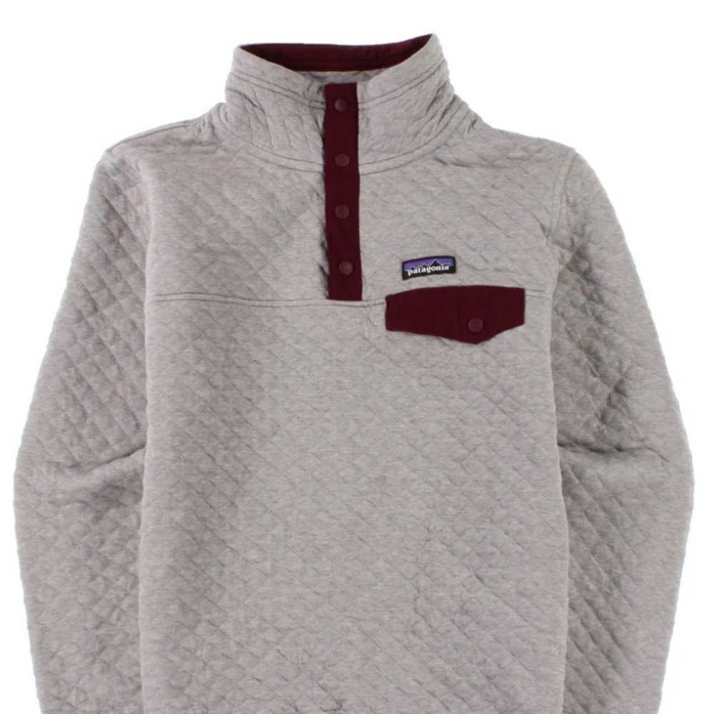 Patagonia Women's Organic Cotton Quilt Snap-T® Pullover M drifter grey dark ruby